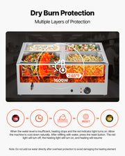 Commercial Food Warmer, 1500W Electric Stainless Steel Steam Food Warmer with Lid, 4-Pan Fast Heating V952-SYSPBWQPTK41SB7R9002V3