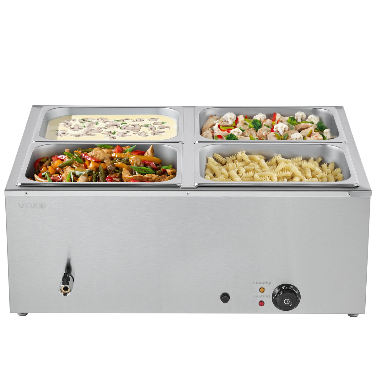 Commercial Food Warmer, 1500W Electric Stainless Steel Steam Food Warmer with Lid, 4-Pan Fast Heating V952-SYSPBWQPTK41SB7R9002V3