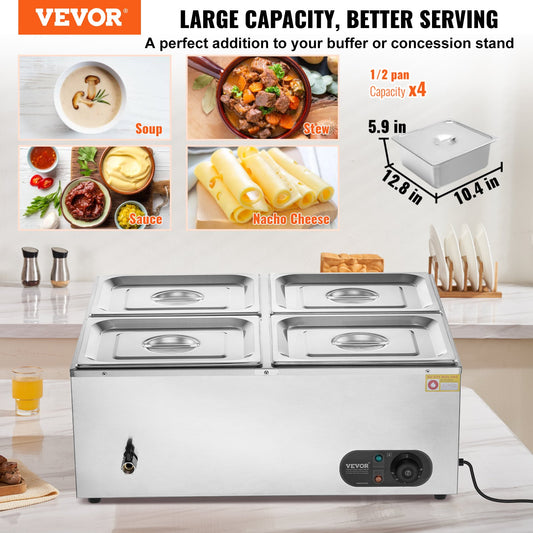 Commercial Electric Food Warmer Countertop Buffet 4*8Qt Pan Bain Marie V952-SYSPBWQPTK41SB7R9V3