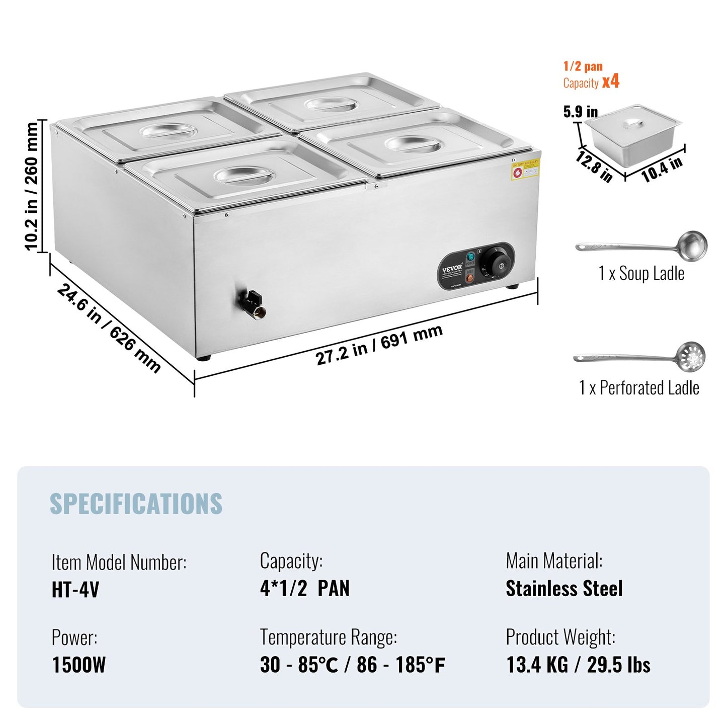 Commercial Electric Food Warmer Countertop Buffet 4*8Qt Pan Bain Marie V952-SYSPBWQPTK41SB7R9V3