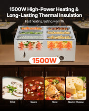 Commercial Food Warmer, 1500W Electric Stainless Steel Steam Food Warmer with Lid, 6-Pan Fast Heating V952-SYSPBWQPTK61338ZN002V3