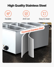 Commercial Food Warmer, 1500W Electric Stainless Steel Steam Food Warmer with Lid, 6-Pan Fast Heating V952-SYSPBWQPTK61338ZN002V3