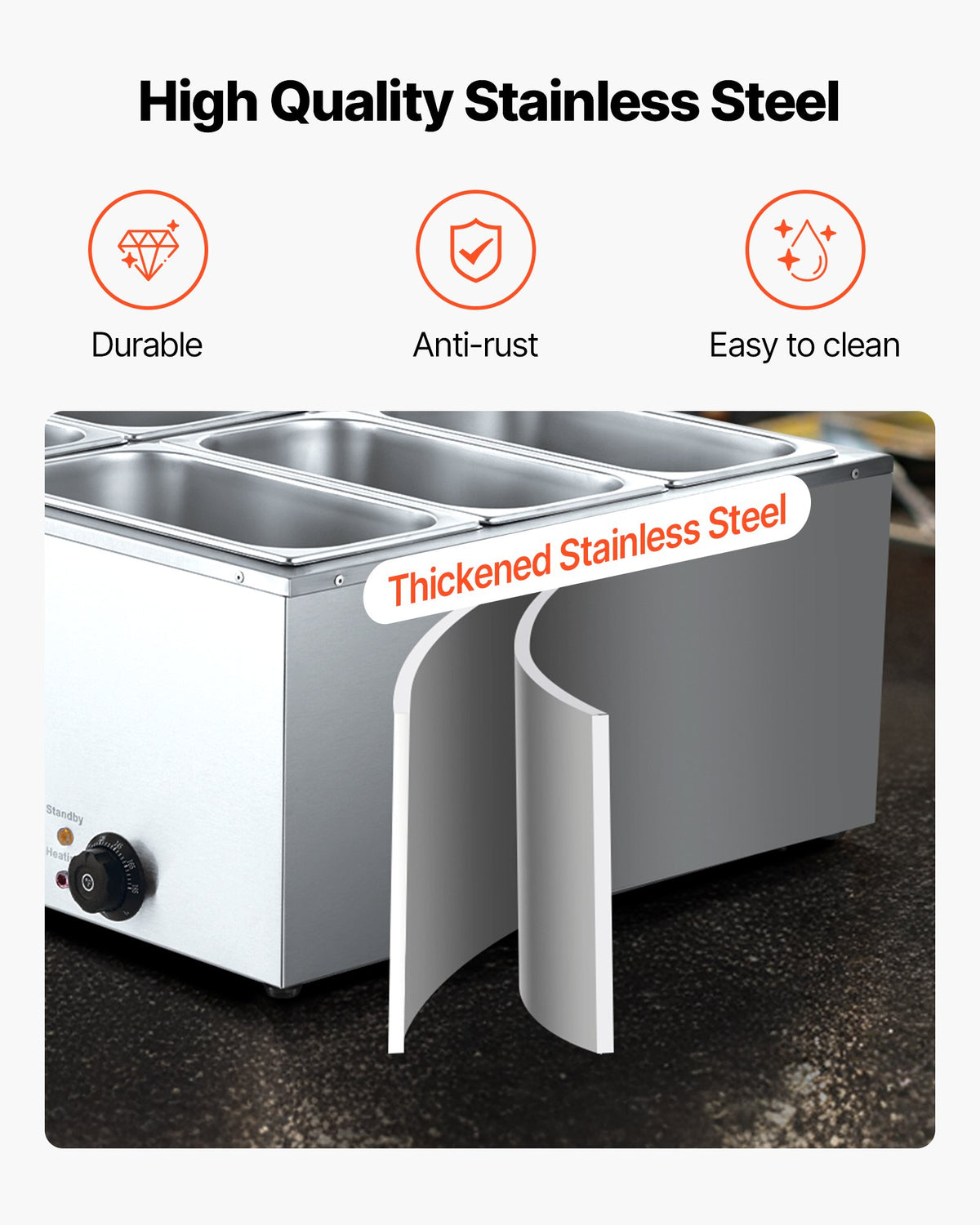Commercial Food Warmer, 1500W Electric Stainless Steel Steam Food Warmer with Lid, 6-Pan Fast Heating V952-SYSPBWQPTK61338ZN002V3