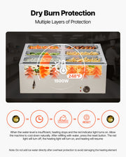 Commercial Food Warmer, 1500W Electric Stainless Steel Steam Food Warmer with Lid, 6-Pan Fast Heating V952-SYSPBWQPTK61338ZN002V3