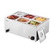 Commercial Food Warmer, 6-Pan Electric Steam Table, 1200W Professional Countertop Stainless Steel Buffet Bain V952-SYSPBWQPTK61BPPMXV3