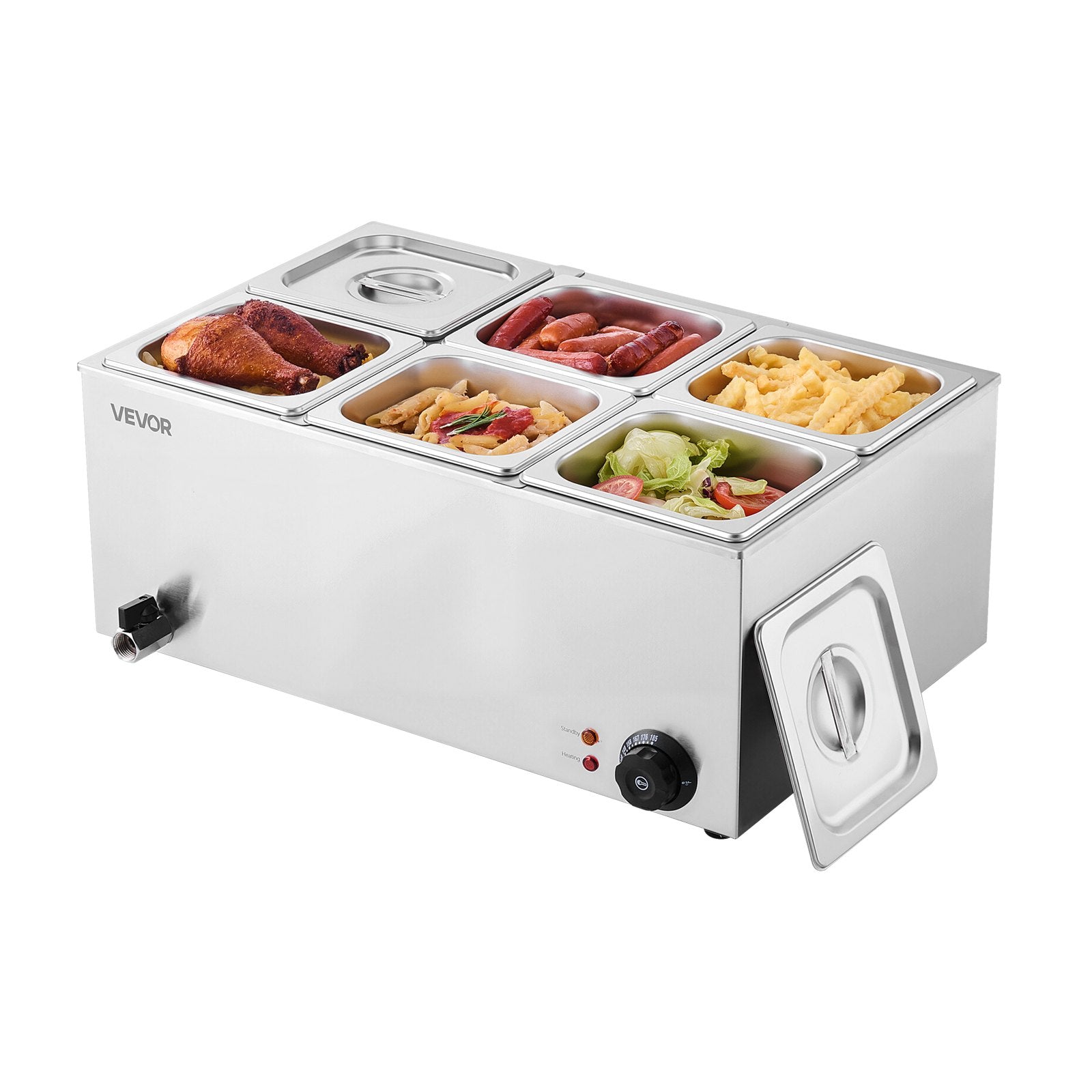 Commercial Food Warmer, 6-Pan Electric Steam Table, 1200W Professional Countertop Stainless Steel Buffet Bain V952-SYSPBWQPTK61BPPMXV3
