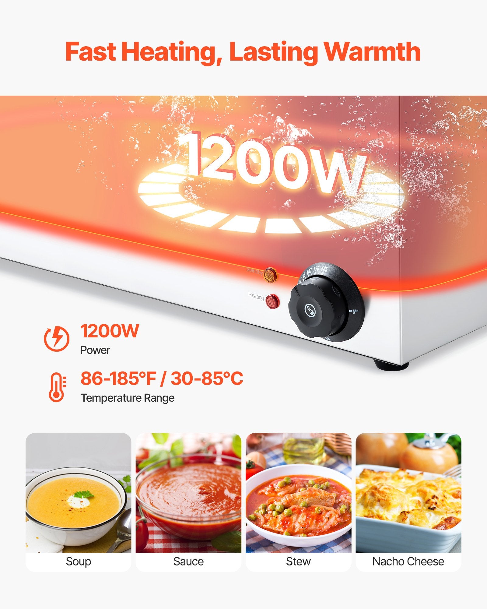 Commercial Food Warmer, 6-Pan Electric Steam Table, 1200W Professional Countertop Stainless Steel Buffet Bain V952-SYSPBWQPTK61BPPMXV3