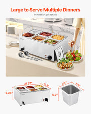 Commercial Food Warmer, 6-Pan Electric Steam Table, 1200W Professional Countertop Stainless Steel Buffet Bain V952-SYSPBWQPTK61BPPMXV3