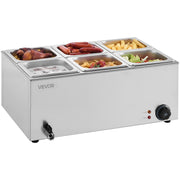 Commercial Food Warmer, 6-Pan Electric Steam Table, 1200W Professional Countertop Stainless Steel Buffet Bain V952-SYSPBWQPTK61BPPMXV3