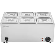 Commercial Food Warmer, 6-Pan Electric Steam Table, 1200W Professional Countertop Stainless Steel Buffet Bain V952-SYSPBWQPTK61BPPMXV3