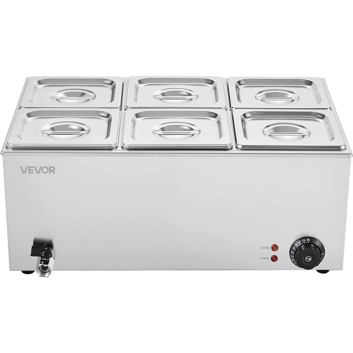 Commercial Food Warmer, 6-Pan Electric Steam Table, 1200W Professional Countertop Stainless Steel Buffet Bain V952-SYSPBWQPTK61BPPMXV3