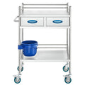 Lab Serving Cart, 2 Layers Stainless Steel Utility Rolling Cart, Medical Cart with Two Drawers, Dental V952-SYSST42014302PL3ZV0