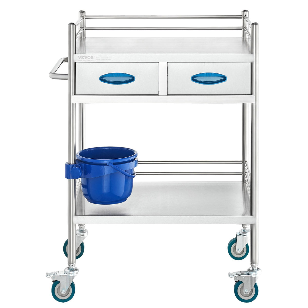 Lab Serving Cart, 2 Layers Stainless Steel Utility Rolling Cart, Medical Cart with Two Drawers, Dental V952-SYSST42014302PL3ZV0