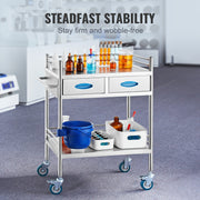 Lab Serving Cart, 2 Layers Stainless Steel Utility Rolling Cart, Medical Cart with Two Drawers, Dental V952-SYSST42014302PL3ZV0