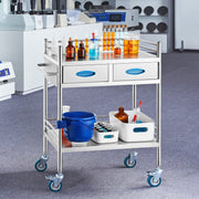 Lab Serving Cart, 2 Layers Stainless Steel Utility Rolling Cart, Medical Cart with Two Drawers, Dental V952-SYSST42014302PL3ZV0