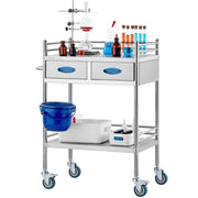 Lab Serving Cart, 2 Layers Stainless Steel Utility Rolling Cart, Medical Cart with Two Drawers, Dental V952-SYSST42014302PL3ZV0