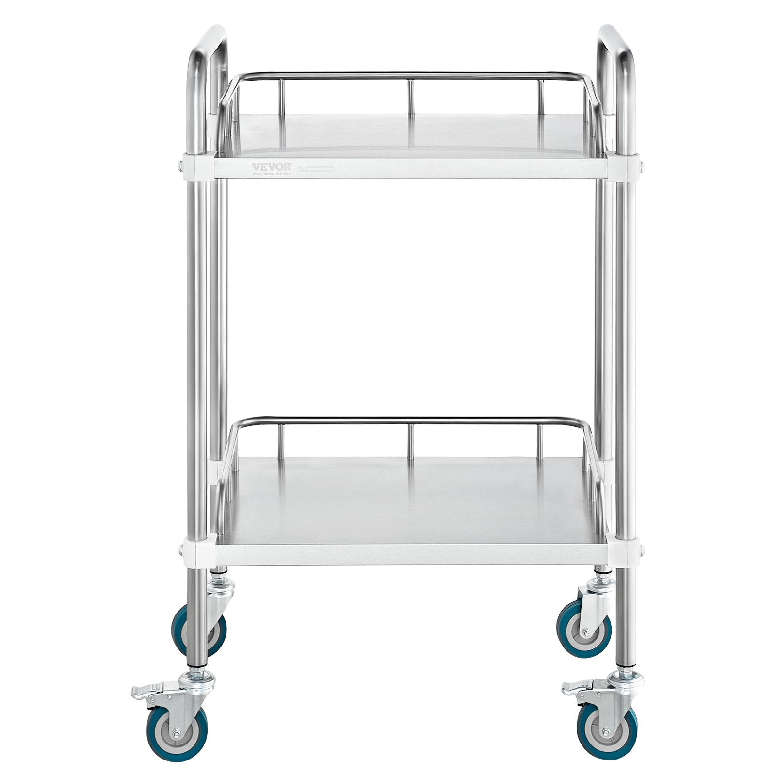 Lab Rolling Cart, 2-Shelf Stainless Steel Rolling Cart, Lab Serving Cart with Swivel Casters, Dental Utility V952-SYSST42014302X42AV0