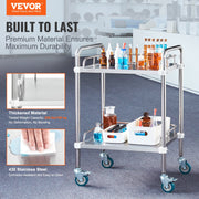 Lab Rolling Cart, 2-Shelf Stainless Steel Rolling Cart, Lab Serving Cart with Swivel Casters, Dental Utility V952-SYSST42014302X42AV0