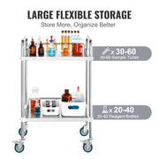 Lab Rolling Cart, 2-Shelf Stainless Steel Rolling Cart, Lab Serving Cart with Swivel Casters, Dental Utility V952-SYSST42014302X42AV0
