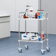 Lab Rolling Cart, 2-Shelf Stainless Steel Rolling Cart, Lab Serving Cart with Swivel Casters, Dental Utility V952-SYSST42014302X42AV0