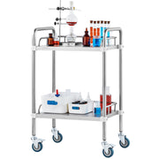 Lab Rolling Cart, 2-Shelf Stainless Steel Rolling Cart, Lab Serving Cart with Swivel Casters, Dental Utility V952-SYSST42014302X42AV0