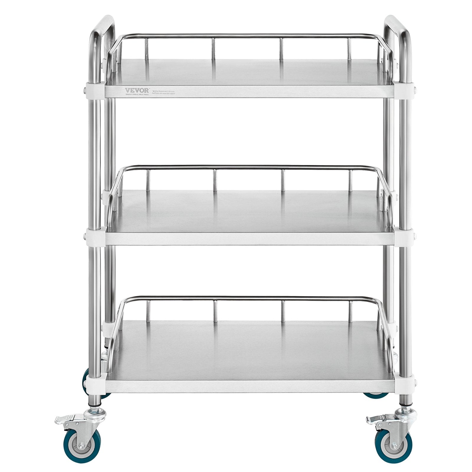 Lab Rolling Cart, 3-Shelf Stainless Steel Rolling Cart, Lab Serving Cart with Swivel Casters, Dental Utility V952-SYSST42014303UK85V0