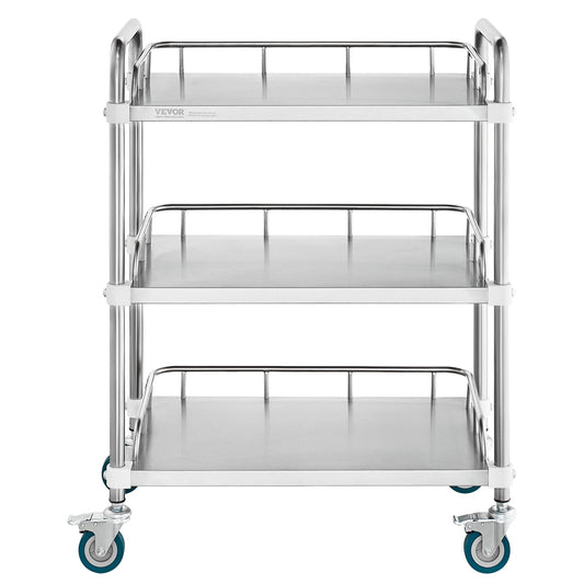 Lab Rolling Cart, 3-Shelf Stainless Steel Rolling Cart, Lab Serving Cart with Swivel Casters, Dental Utility V952-SYSST42014303UK85V0