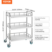 Lab Rolling Cart, 3-Shelf Stainless Steel Rolling Cart, Lab Serving Cart with Swivel Casters, Dental Utility V952-SYSST42014303UK85V0