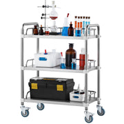 Lab Rolling Cart, 3-Shelf Stainless Steel Rolling Cart, Lab Serving Cart with Swivel Casters, Dental Utility V952-SYSST42014303UK85V0