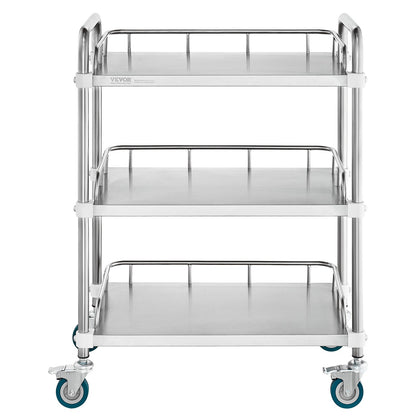 Lab Rolling Cart, 3-Shelf Stainless Steel Rolling Cart, Lab Serving Cart with Swivel Casters, Dental Utility V952-SYSST42014303UK85V0