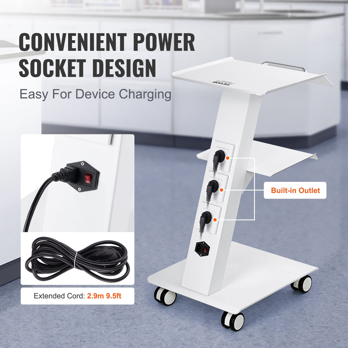 Trolley Cart Dental Lab Mobile Rolling Serving Cart 3 Layers with Socket V952-SYSSTCB4Q23534XEFV3