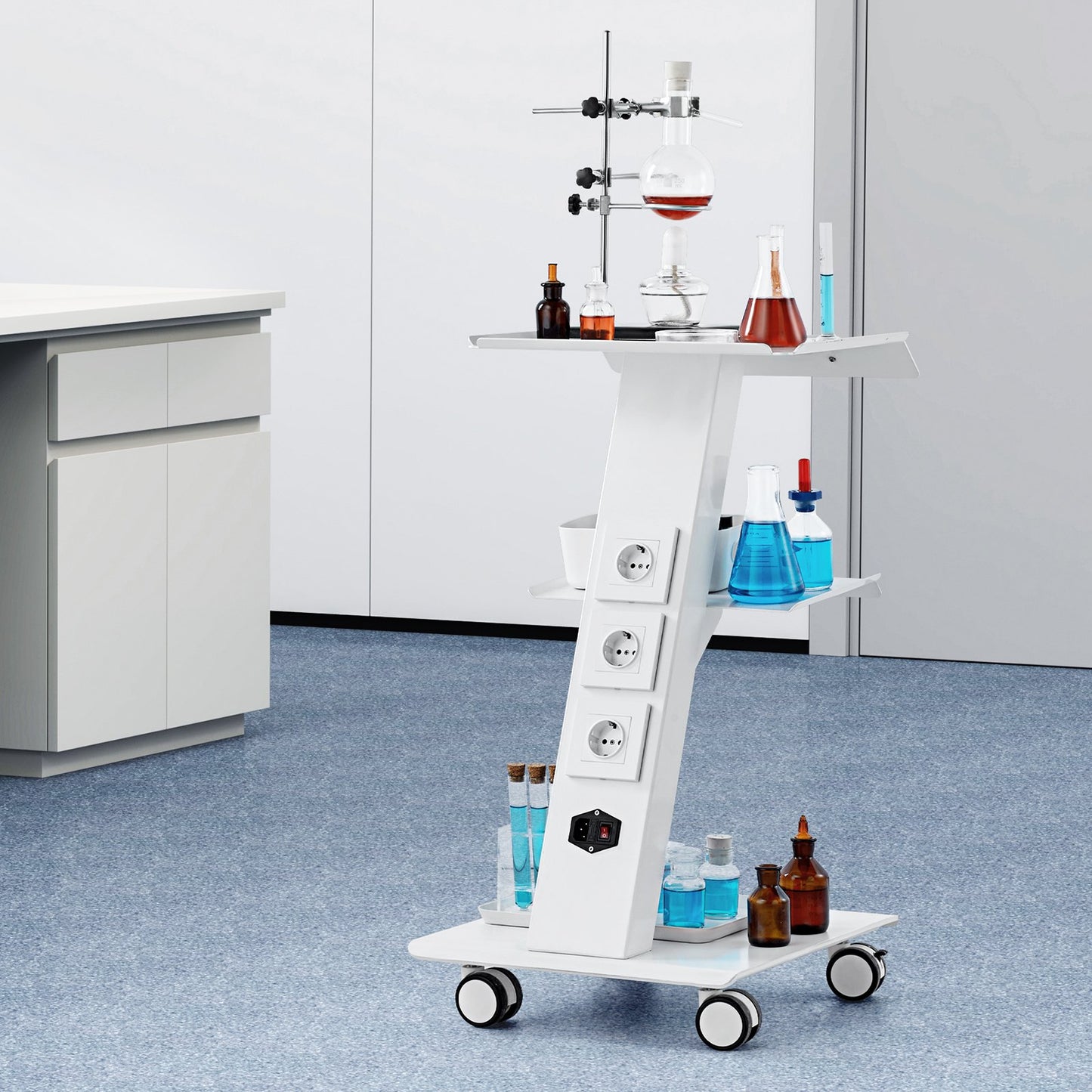 Trolley Cart Dental Lab Mobile Rolling Serving Cart 3 Layers with Socket V952-SYSSTCB4Q23534XEFV3