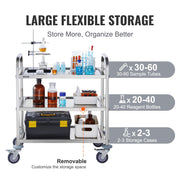 VEVOR Stainless Steel Cart, 3 Layers Lab Utility Cart 181 kg Weight Capacity, Medical Cart with Lockable V952-SYSSTCFB20134R3PNV0