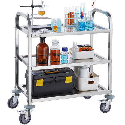VEVOR Stainless Steel Cart, 3 Layers Lab Utility Cart 181 kg Weight Capacity, Medical Cart with Lockable V952-SYSSTCFB20134R3PNV0