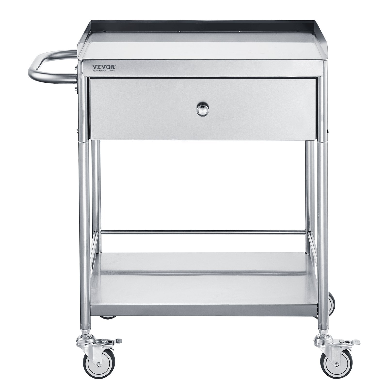Medical Cart, 2 Layer stainless Steel Cart100 kg Weight Capacity Utility Cart Silent Wheels and a Drawer for V952-SYSSTCSB20124D3E4V0