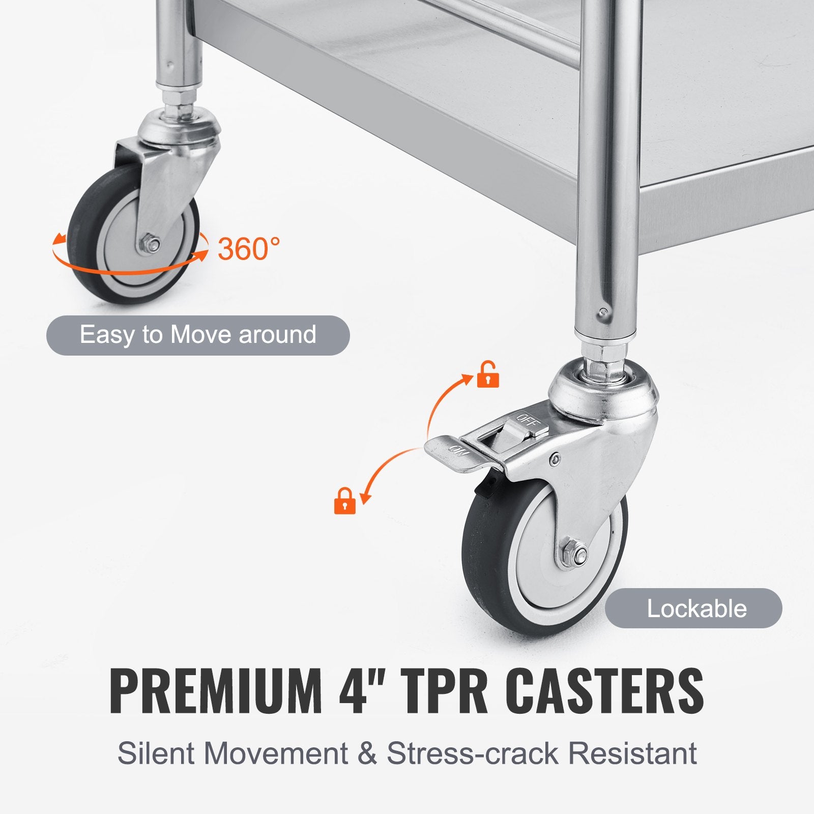 Medical Cart, 2 Layer stainless Steel Cart100 kg Weight Capacity Utility Cart Silent Wheels and a Drawer for V952-SYSSTCSB20124D3E4V0