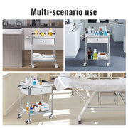 Medical Cart, 2 Layer stainless Steel Cart100 kg Weight Capacity Utility Cart Silent Wheels and a Drawer for V952-SYSSTCSB20124D3E4V0