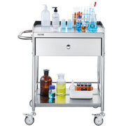Medical Cart, 2 Layer stainless Steel Cart100 kg Weight Capacity Utility Cart Silent Wheels and a Drawer for V952-SYSSTCSB20124D3E4V0