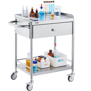 Medical Cart, 2 Layer stainless Steel Cart100 kg Weight Capacity Utility Cart Silent Wheels and a Drawer for V952-SYSSTCSB20124D3E4V0