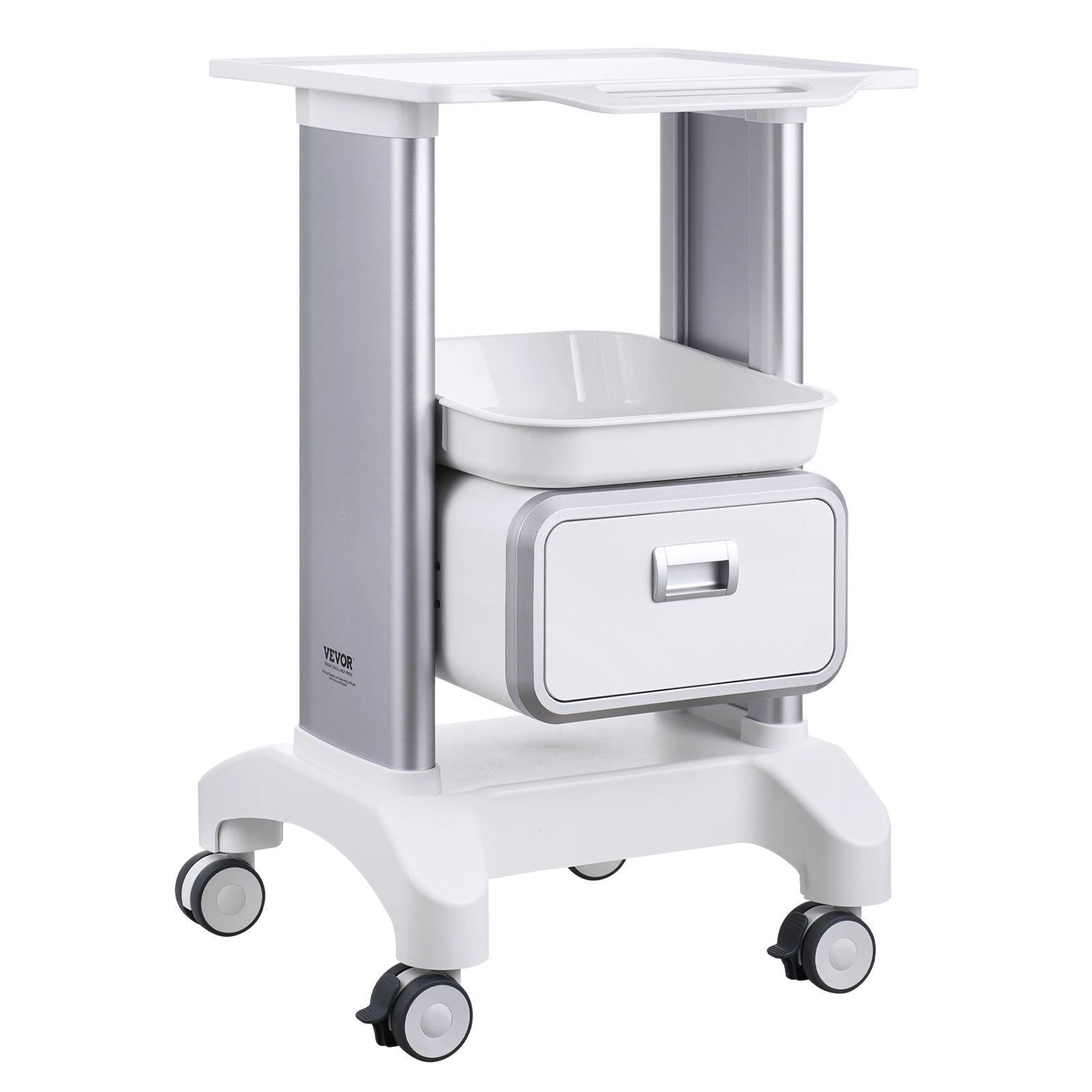 2 Tiers Lab Carts Mobile Medical Cart with 1 Drawer & 1 Top Tray White V952-SYSTCECKFBS42J1Z1V0