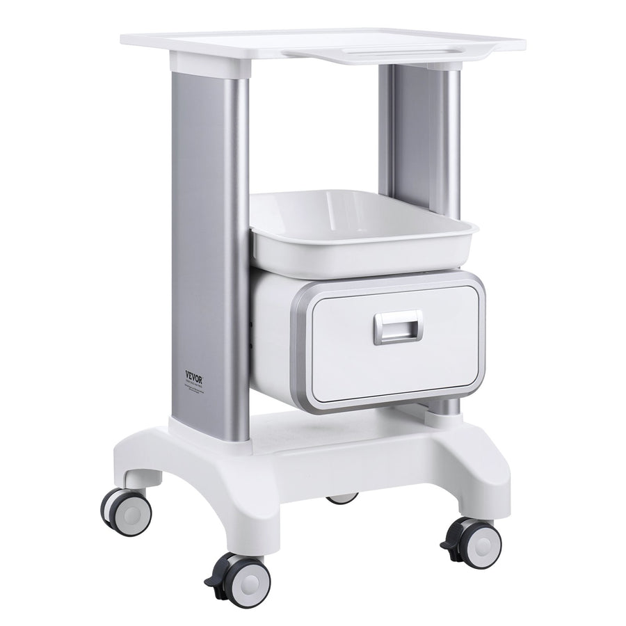 2 Tiers Lab Carts Mobile Medical Cart with 1 Drawer & 1 Top Tray White V952-SYSTCECKFBS42J1Z1V0