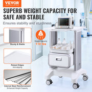 2 Tiers Lab Carts Mobile Medical Cart with 1 Drawer & 1 Top Tray White V952-SYSTCECKFBS42J1Z1V0