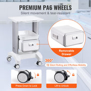 2 Tiers Lab Carts Mobile Medical Cart with 1 Drawer & 1 Top Tray White V952-SYSTCECKFBS42J1Z1V0