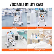 2 Tiers Lab Carts Mobile Medical Cart with 1 Drawer & 1 Top Tray White V952-SYSTCECKFBS42J1Z1V0