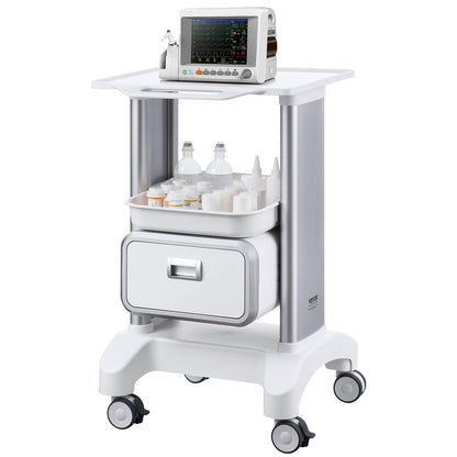 2 Tiers Lab Carts Mobile Medical Cart with 1 Drawer & 1 Top Tray White V952-SYSTCECKFBS42J1Z1V0