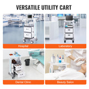 3 Tiers Lab Carts, Lab Utility Cart with 2 Drawers & 1 Top Tray, Mobile Medical Cart with ABS Material, Lab V952-SYSTCECKFBS498TJSV0