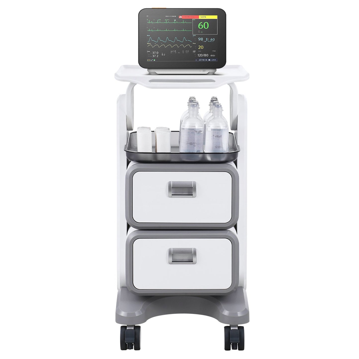 3 Tiers Lab Carts, Lab Utility Cart with 2 Drawers & 1 Top Tray, Mobile Medical Cart with ABS Material, Lab V952-SYSTCECKFBS498TJSV0