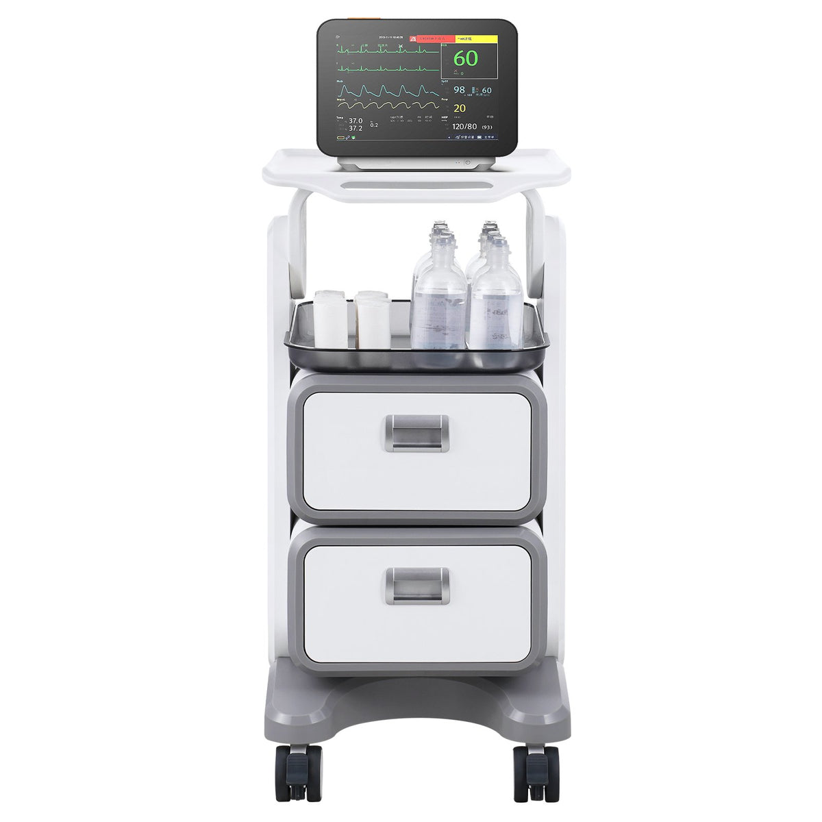 3 Tiers Lab Carts, Lab Utility Cart with 2 Drawers & 1 Top Tray, Mobile Medical Cart with ABS Material, Lab V952-SYSTCECKFBS498TJSV0