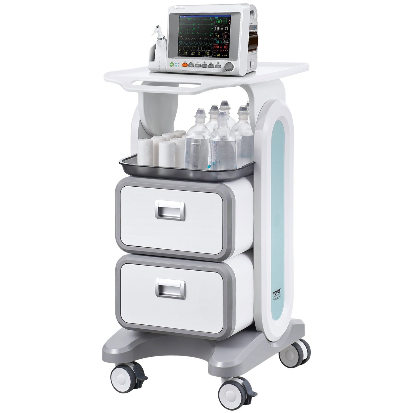 3 Tiers Lab Carts, Lab Utility Cart with 2 Drawers & 1 Top Tray, Mobile Medical Cart with ABS Material, Lab V952-SYSTCECKFBS498TJSV0