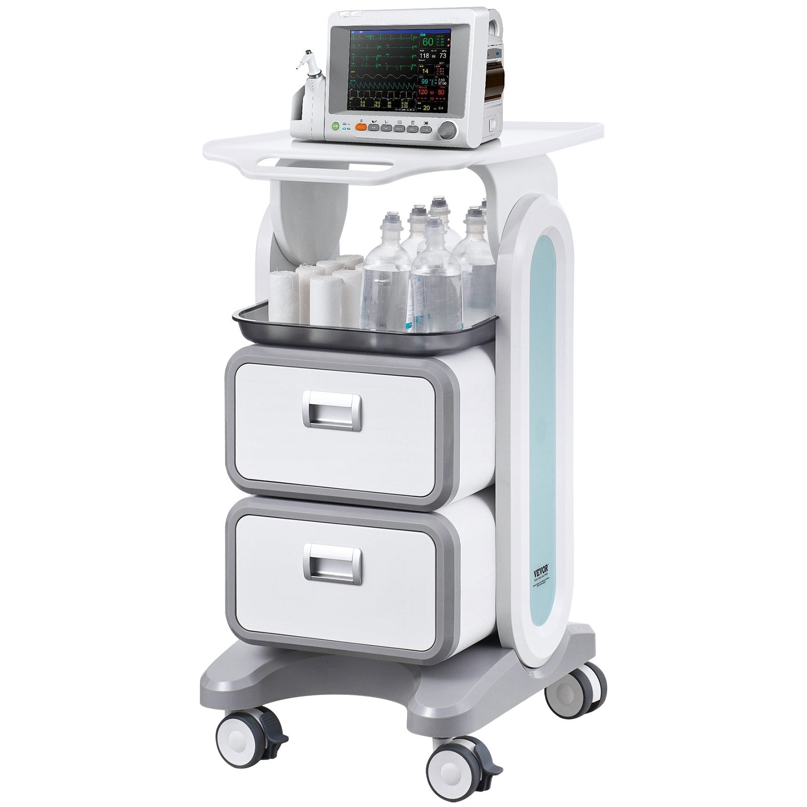 3 Tiers Lab Carts, Lab Utility Cart with 2 Drawers & 1 Top Tray, Mobile Medical Cart with ABS Material, Lab V952-SYSTCECKFBS498TJSV0